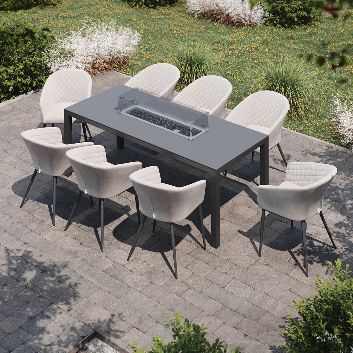 Product photograph of Maze Outdoor Ambition 8 Seater Rectangular Dining Set With Fire Pit Table In Oatmeal from Olivia's.