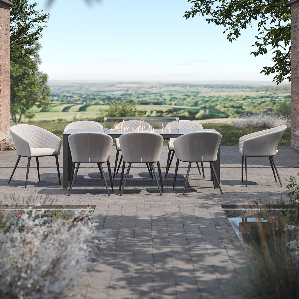Product photograph of Maze Outdoor Ambition 8 Seater Rectangular Dining Set With Fire Pit Table In Oatmeal from Olivia's.