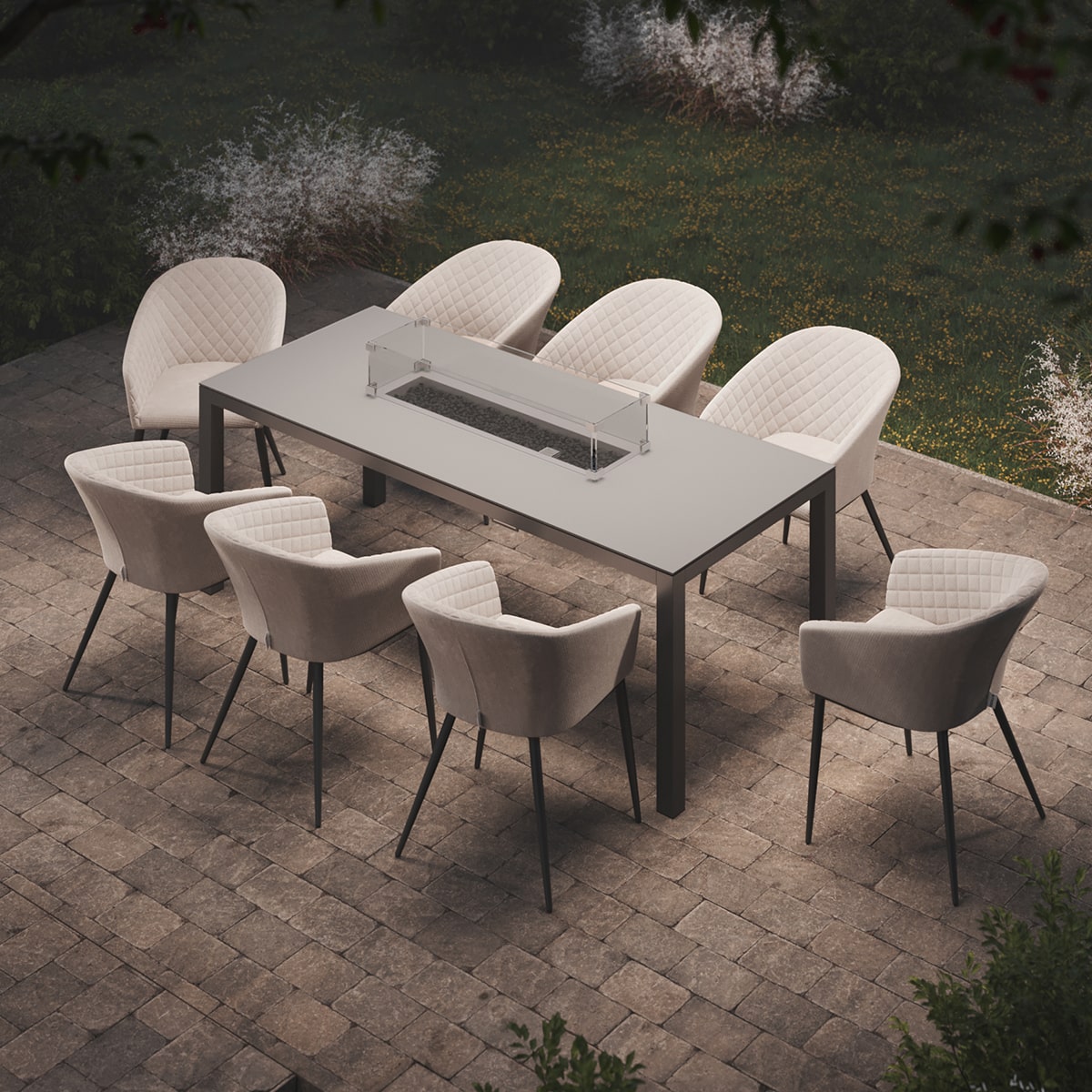 Product photograph of Maze Outdoor Ambition 8 Seater Rectangular Dining Set With Fire Pit Table In Oatmeal from Olivia's.