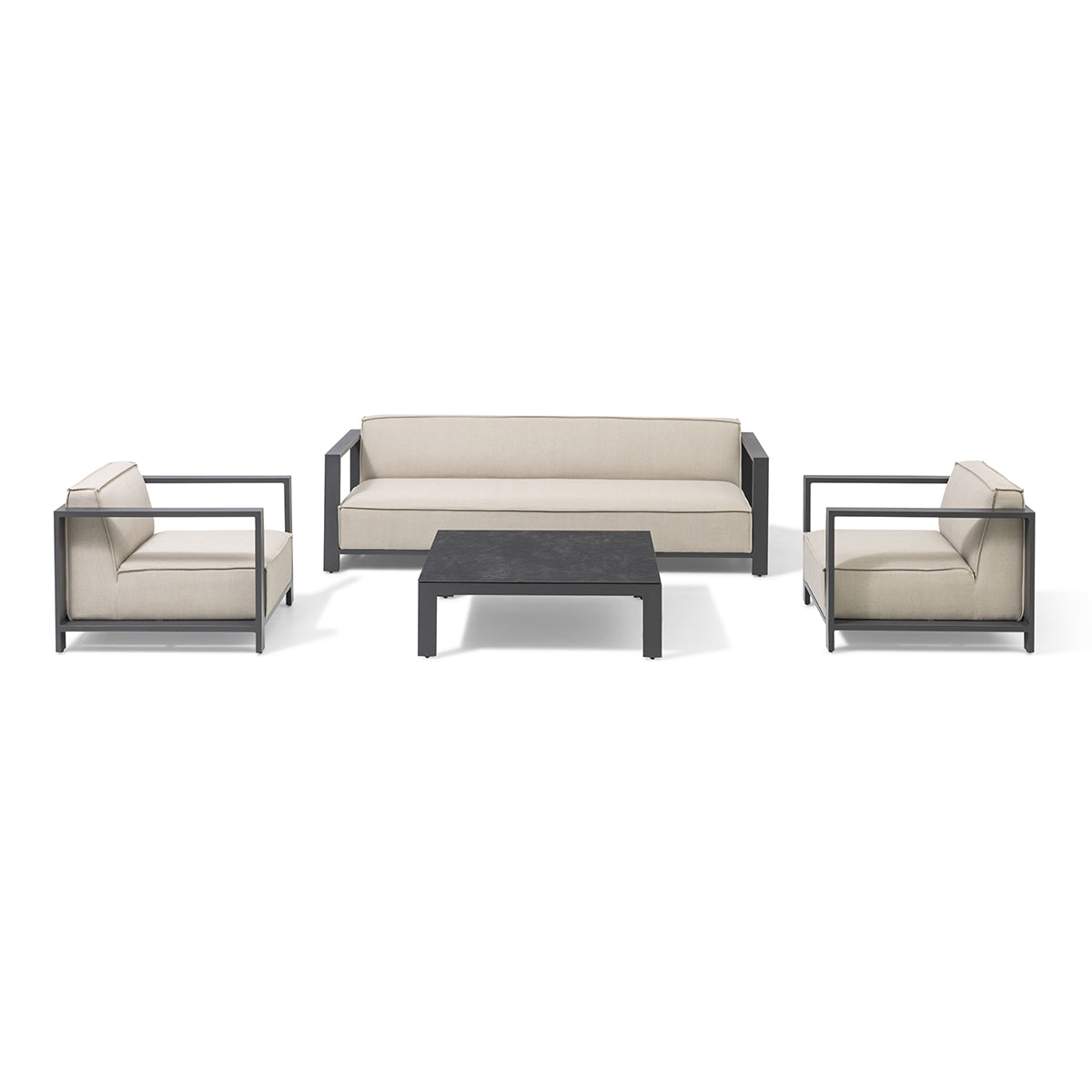 Product photograph of Maze Outdoor Ibiza 3 Seater Sofa Set With Square Coffee Table In Oatmeal from Olivia's.
