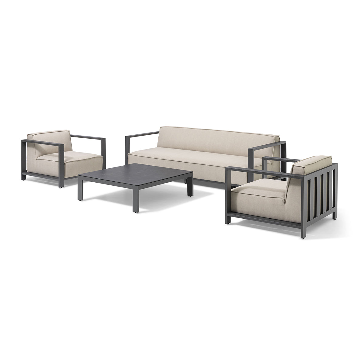 Product photograph of Maze Outdoor Ibiza 3 Seater Sofa Set With Square Coffee Table In Oatmeal from Olivia's