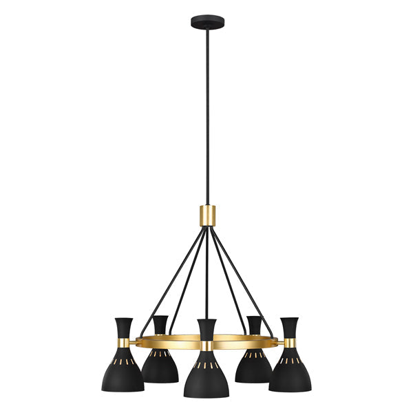Product photograph of Elstead Joan 5 Light Chandelier Midnight Black And Burnished Brass Outlet from Olivia's