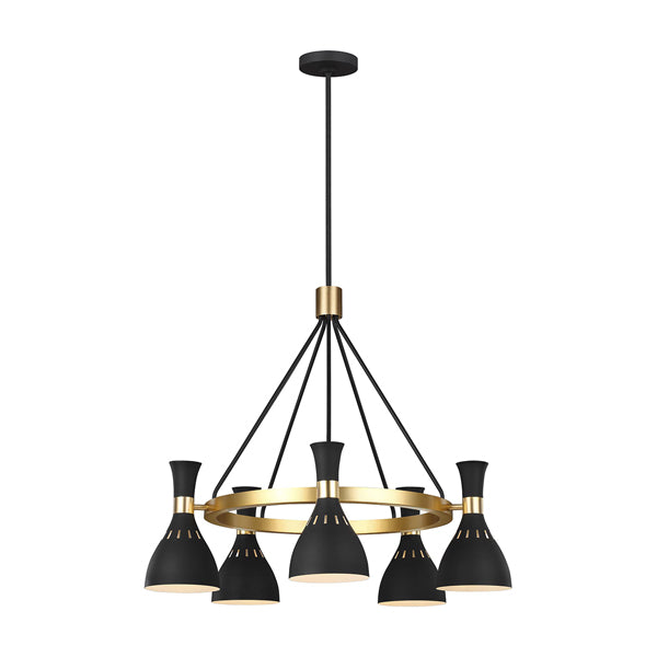 Product photograph of Elstead Joan 5 Light Chandelier Midnight Black And Burnished Brass Outlet from Olivia's.