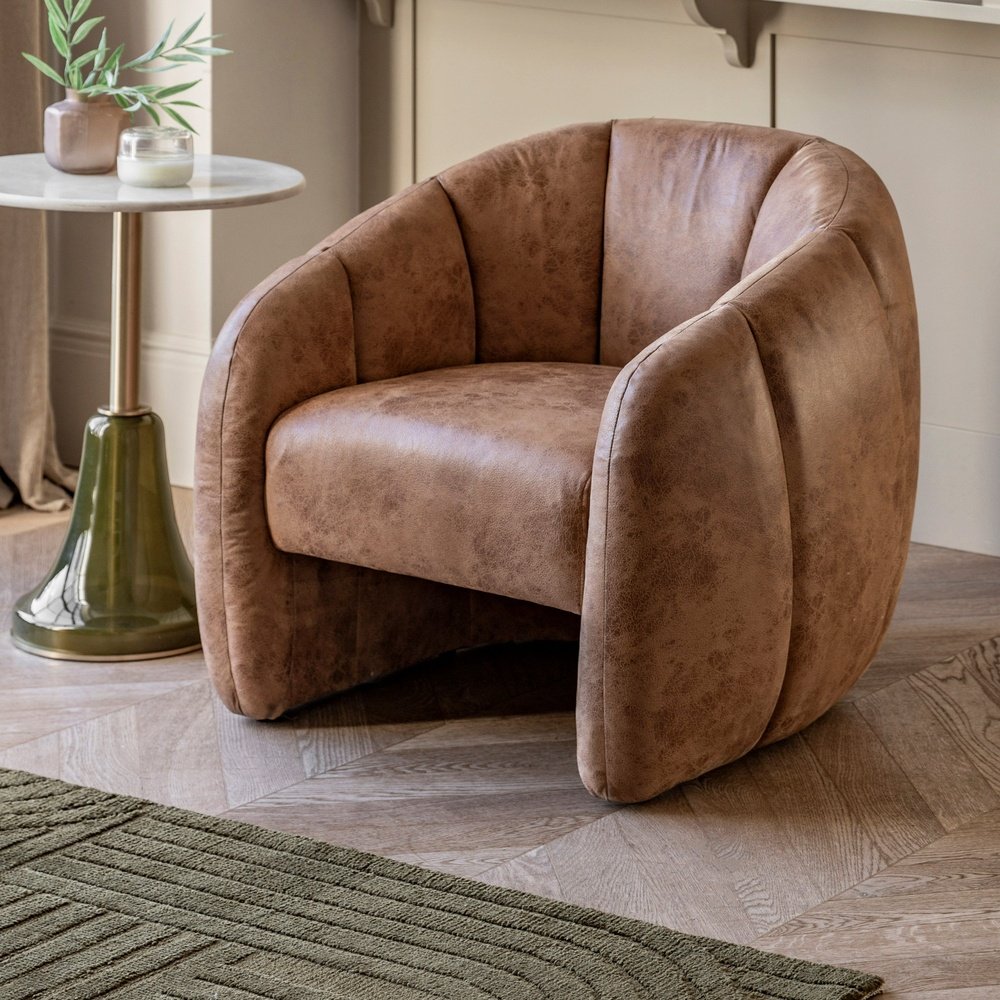 Product photograph of Gallery Interiors Oxford Tub Chair In Antique Tan Leather from Olivia's.