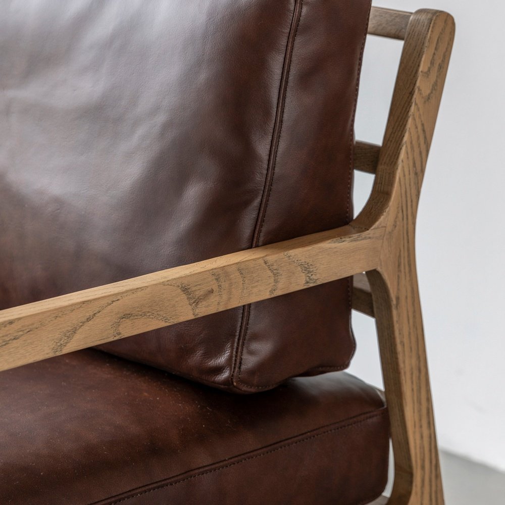 Product photograph of Gallery Interiors Vesper Armchair In Antique Brown Leather from Olivia's.