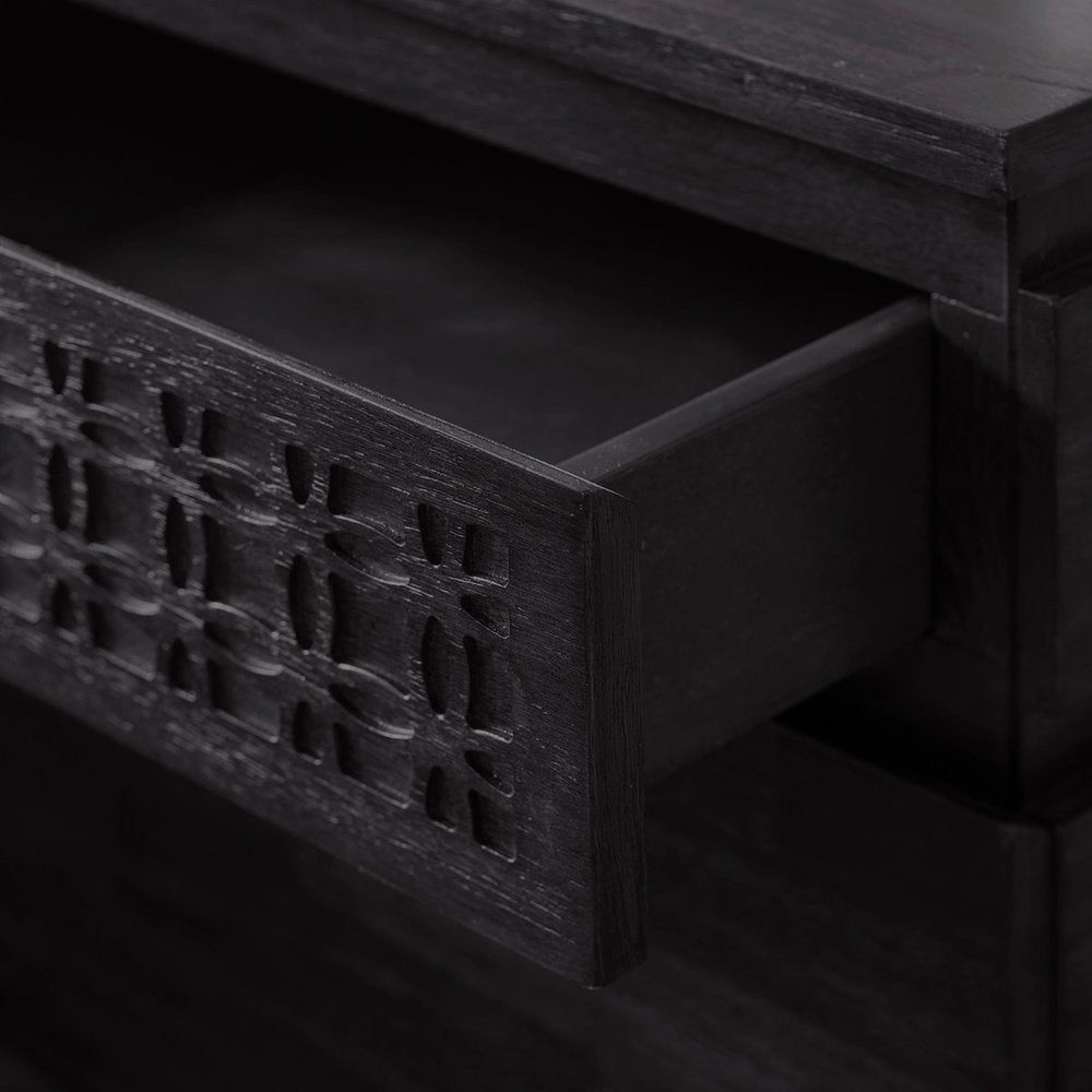 Product photograph of Gallery Interiors 2 Drawer Boho Boutique Bedside Chest In Black from Olivia's.