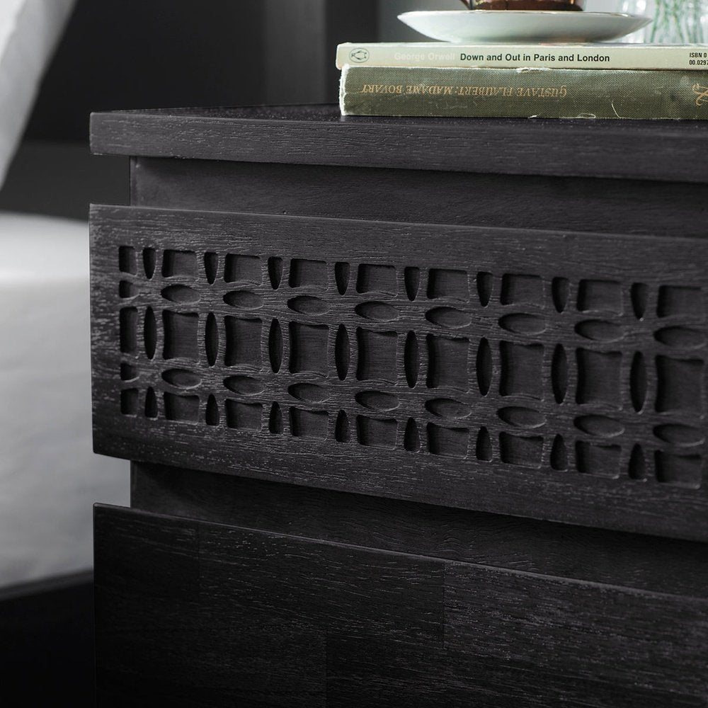 Product photograph of Gallery Interiors 2 Drawer Boho Boutique Bedside Chest In Black from Olivia's.