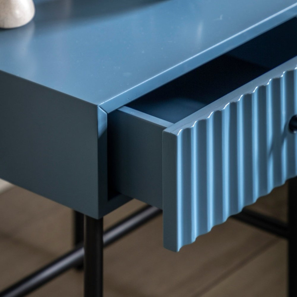 Product photograph of Gallery Interiors Denton 1 Drawer Bedside In Blue from Olivia's.