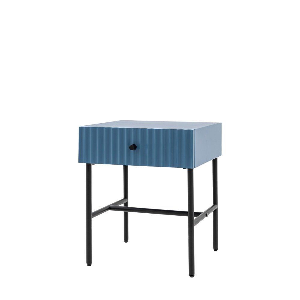Product photograph of Gallery Interiors Denton 1 Drawer Bedside In Blue from Olivia's.
