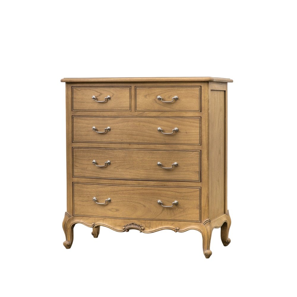 Gallery Interiors Chic 5 Drawer Chest In Weathered Wood