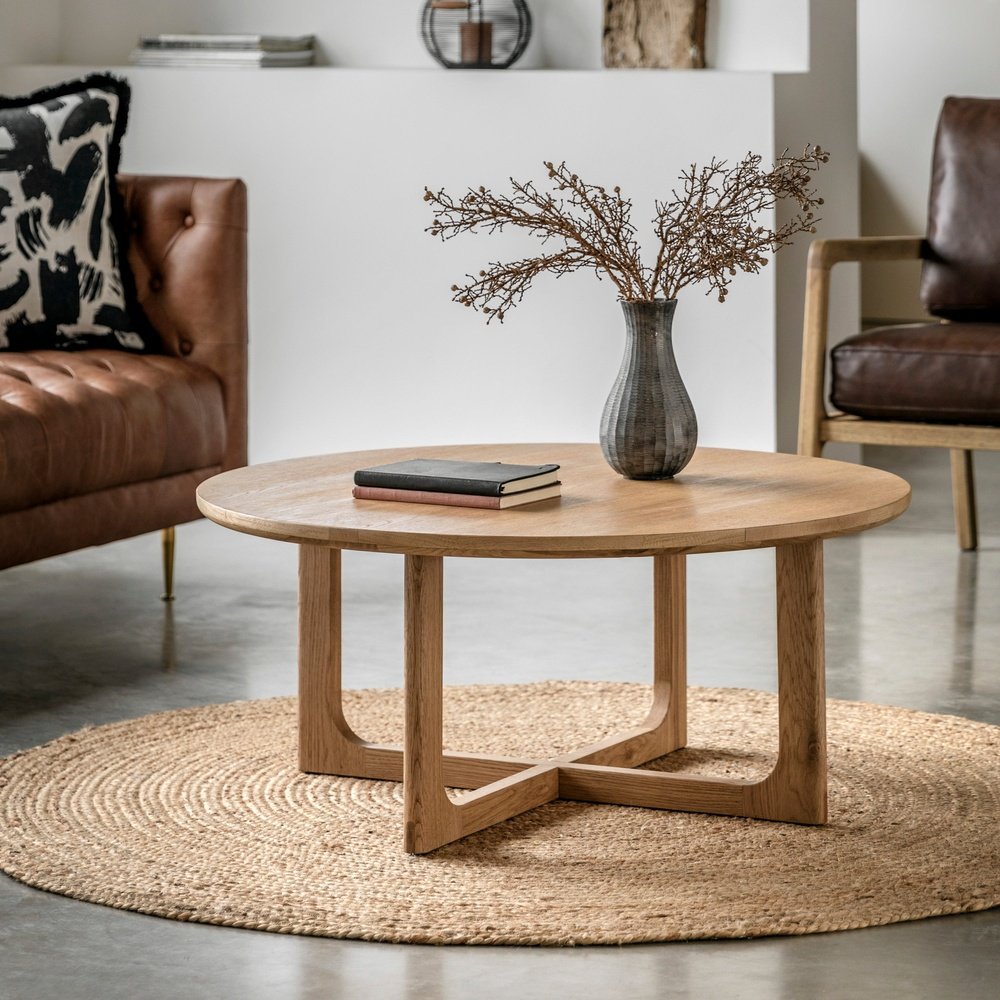 Product photograph of Gallery Interiors Croft Round Coffee Table In Natural from Olivia's.