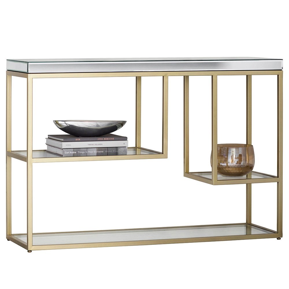 Product photograph of Gallery Interiors Pippard Mirrored Top Console Table In Champagne from Olivia's