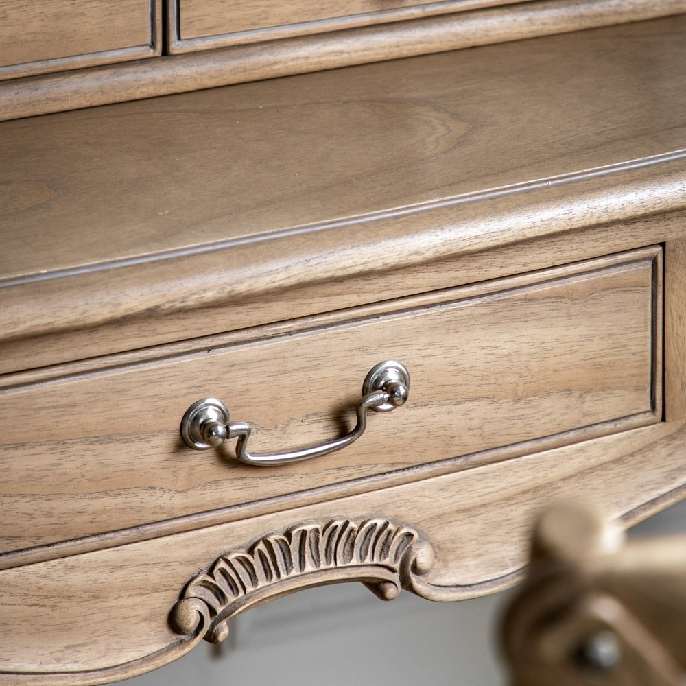Product photograph of Gallery Interiors Chic Dressing Table In Weathered Wood from Olivia's.