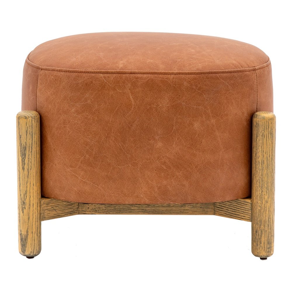 Product photograph of Gallery Interiors Selhurst Footstool In Vintage Brown Leather from Olivia's