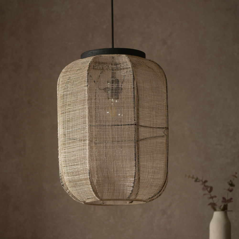 Product photograph of Gallery Interiors Zane Rounded Rectangle Pendant Light In Natural Black Outlet from Olivia's.