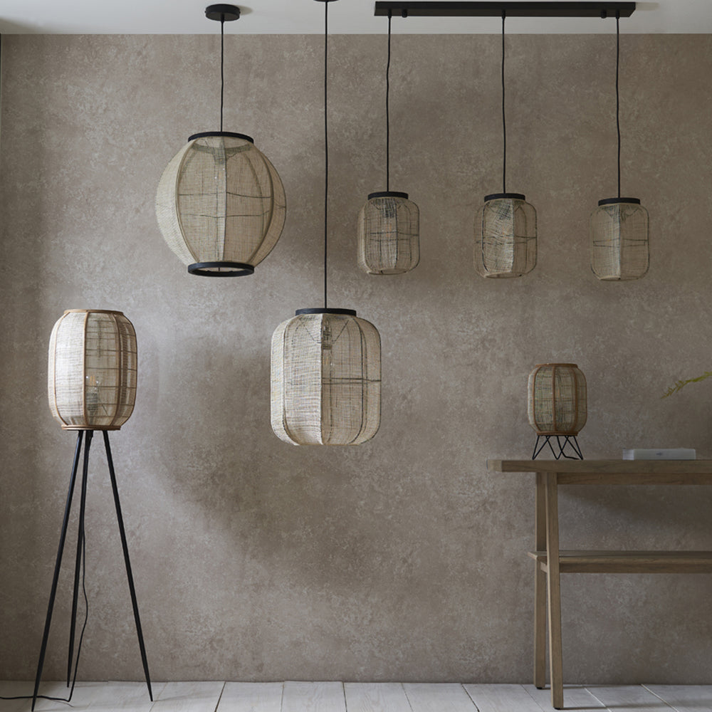 Product photograph of Gallery Interiors Zane Rounded Rectangle Pendant Light In Natural Black Outlet from Olivia's.