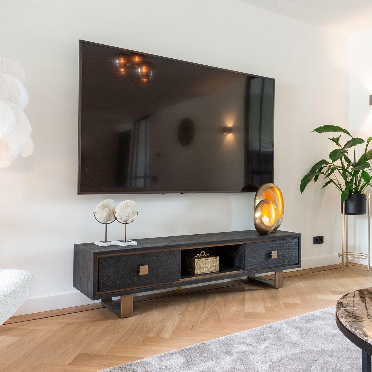 Product photograph of Hunter 2 Drawer Tv Unit - Black from Olivia's.
