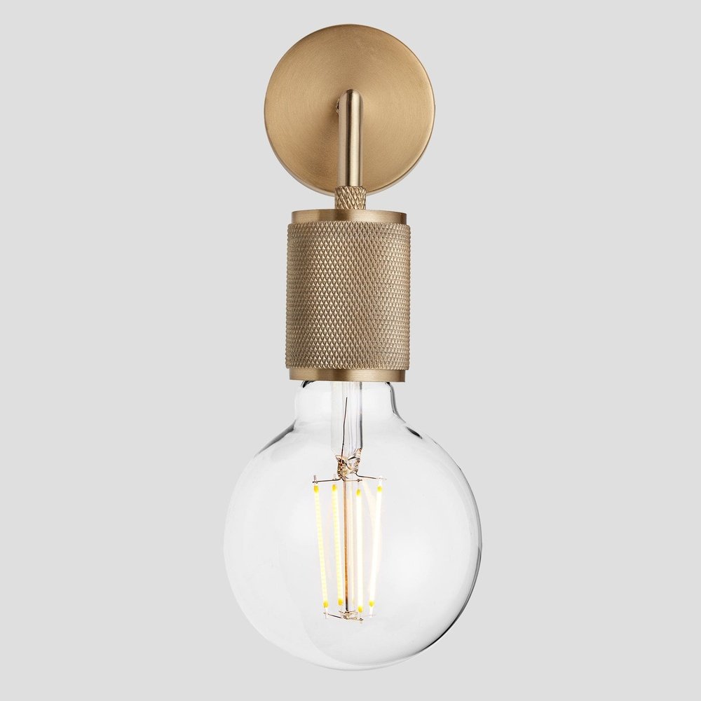 Product photograph of Industville Knurled Edison Wall Light In Brass from Olivia's