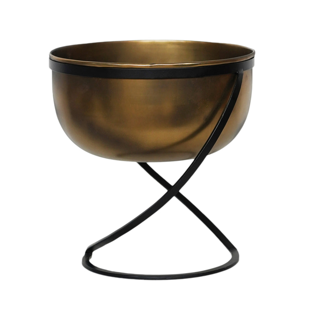 Product photograph of Ivyline Indoor Kensington Brass Metal Planter On Stand Outlet from Olivia's
