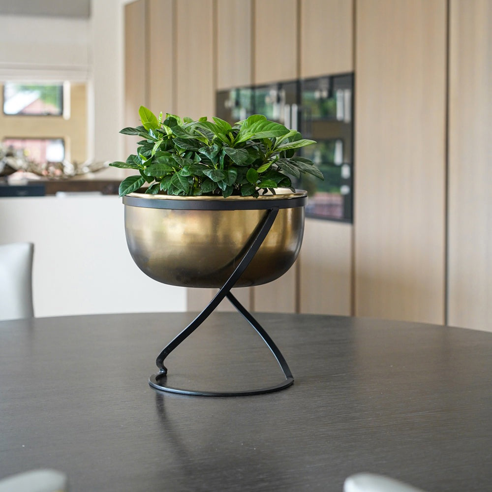 Product photograph of Ivyline Indoor Kensington Brass Metal Planter On Stand Outlet from Olivia's.