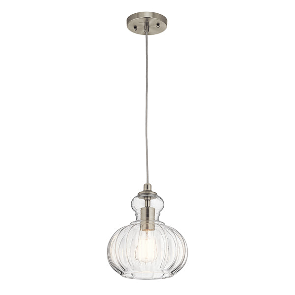 Product photograph of Elstead Riviera 1 Light Pendant Brushed Nickel Style A Outlet from Olivia's
