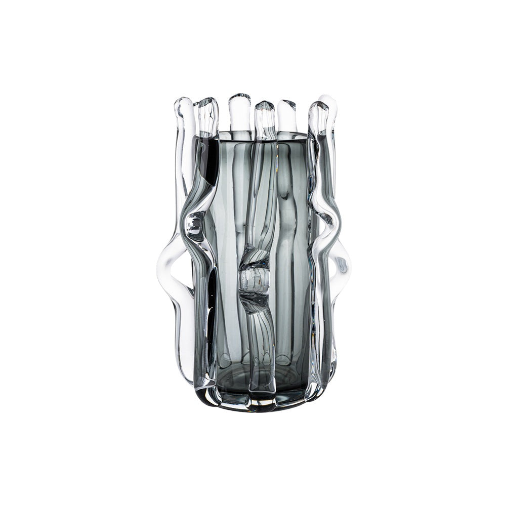 Product photograph of Liang Eimil Aura Glass Vase Large Grey Clear from Olivia's