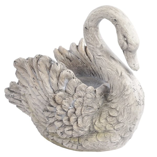 Product photograph of Libra Urban Botanic Collection - Concrete Finish Resin Swan Sculpture Outlet from Olivia's