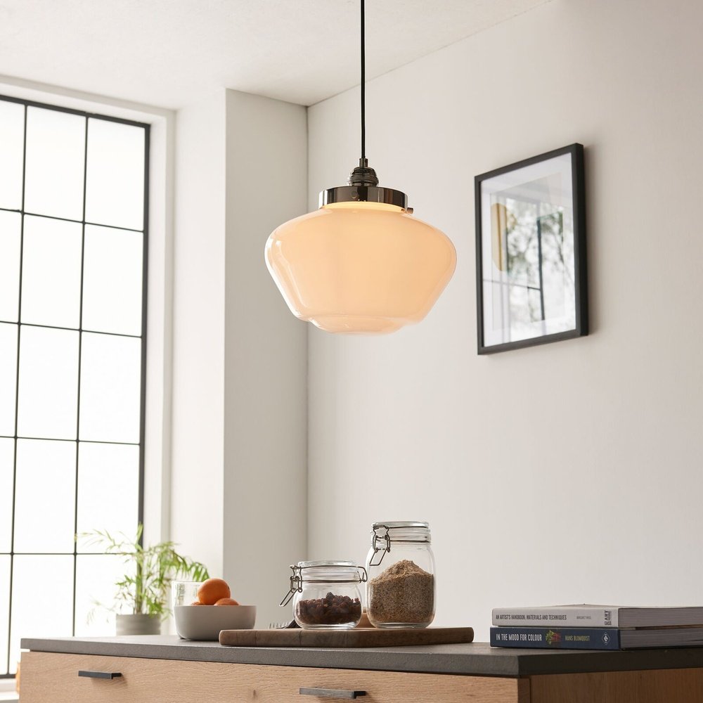 Product photograph of Olivia S Isabella Pendant Light In Nickel Opal Glass from Olivia's.