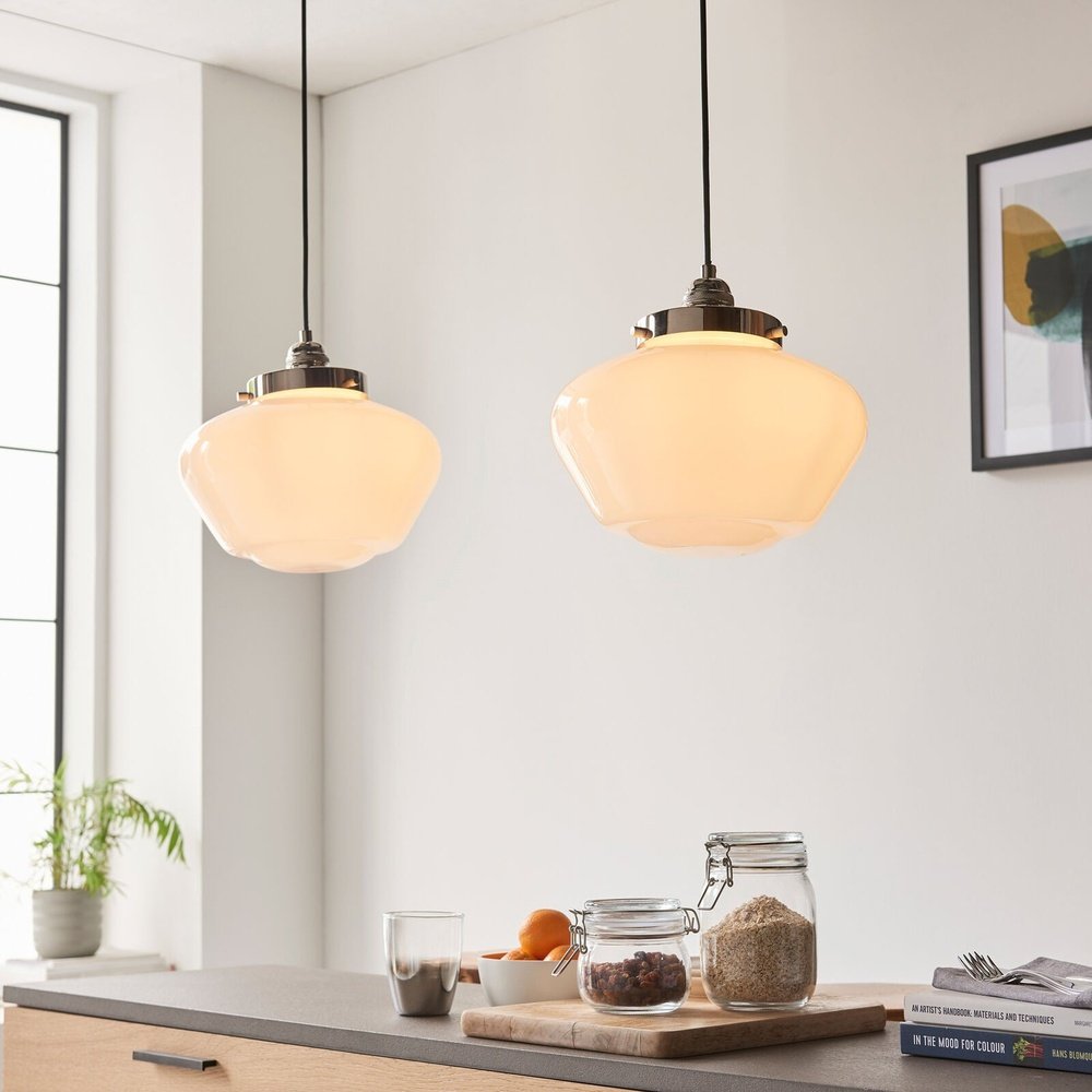 Product photograph of Olivia S Isabella Pendant Light In Nickel Opal Glass from Olivia's.