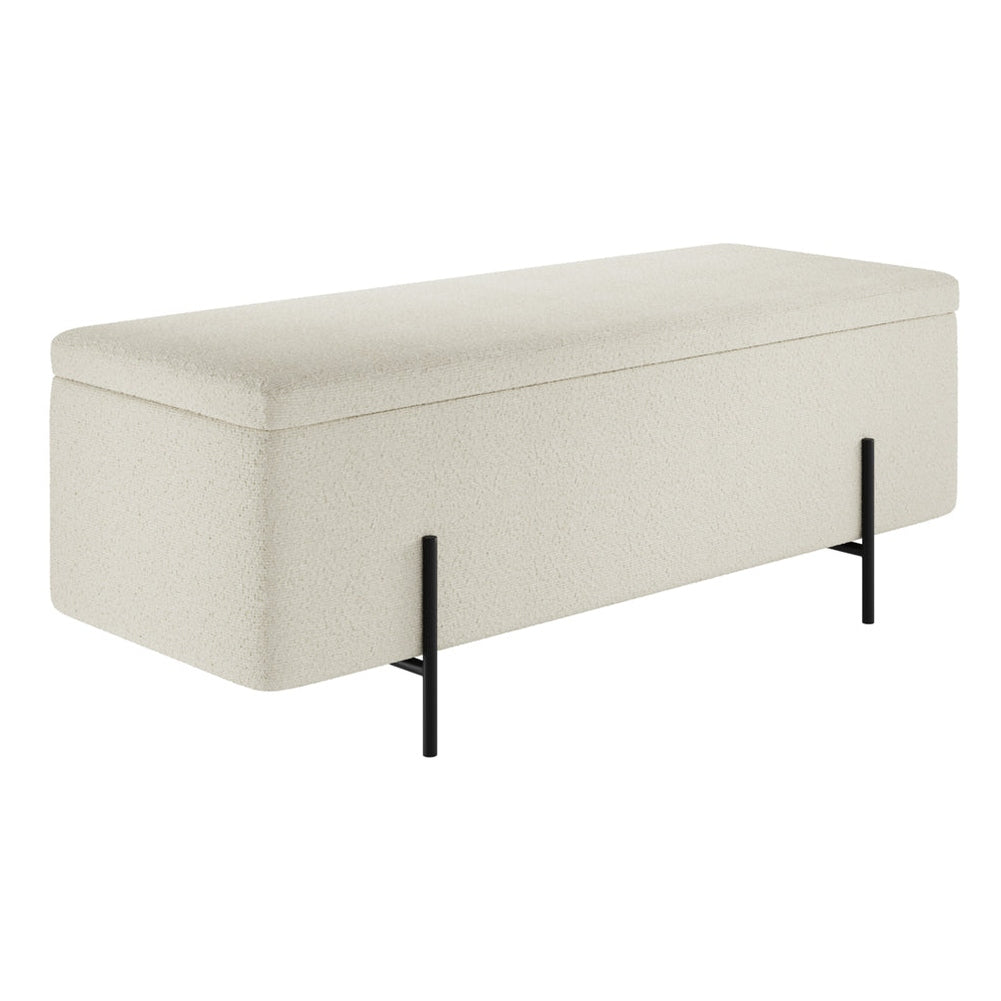 Oco Zola Storage Ottoman In Ivory Boucle Matte Black