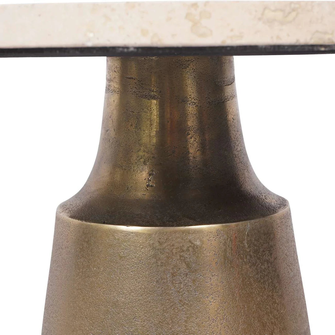 Product photograph of Libra Interiors Clifton Antique Brass And Light Travertine Side Table from Olivia's.