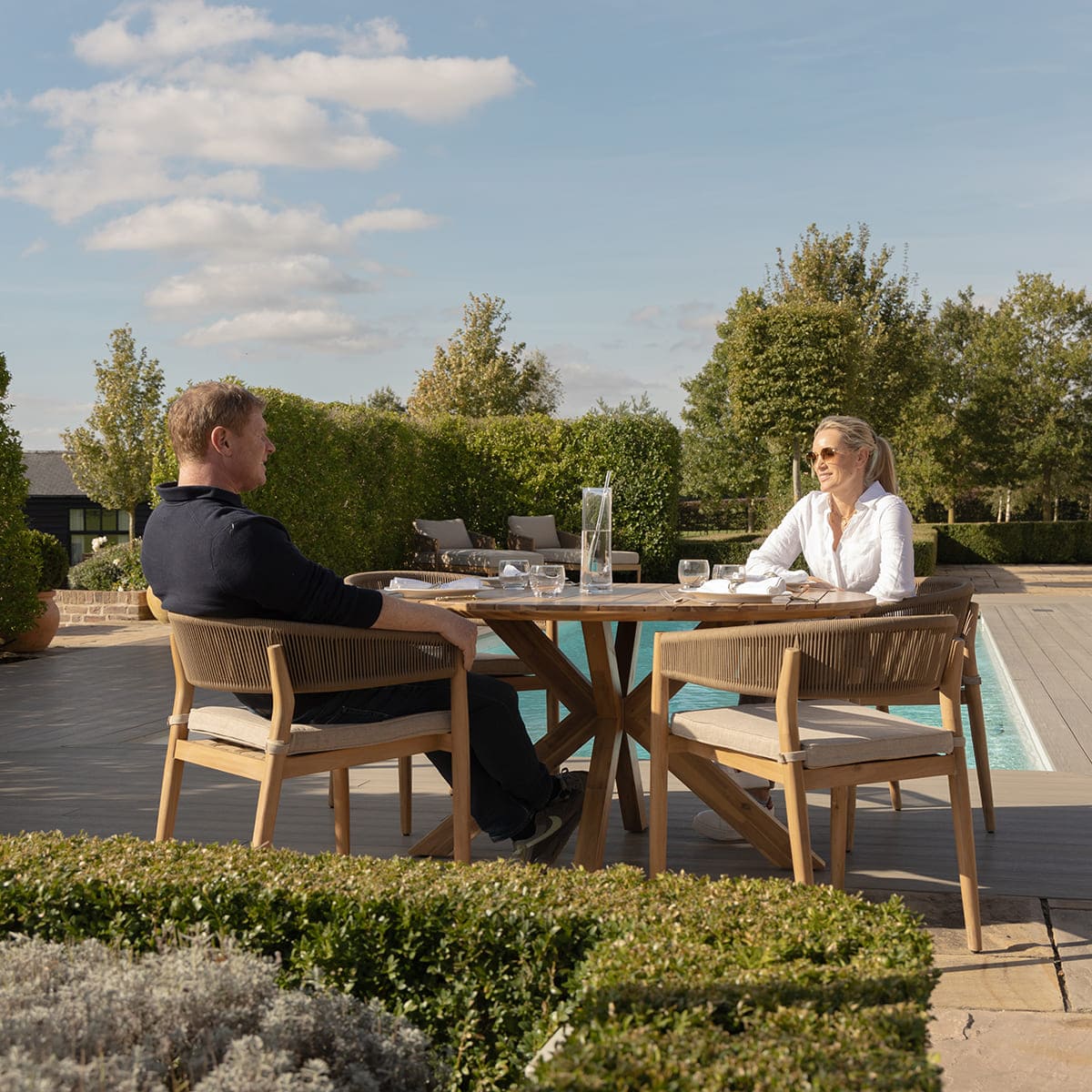 Product photograph of Maze Outdoor Porto Rope Weave 4 Seater Round Dining Set In Sandstone from Olivia's.