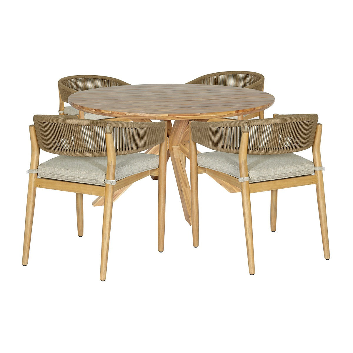 Product photograph of Maze Outdoor Porto Rope Weave 4 Seater Round Dining Set In Sandstone from Olivia's