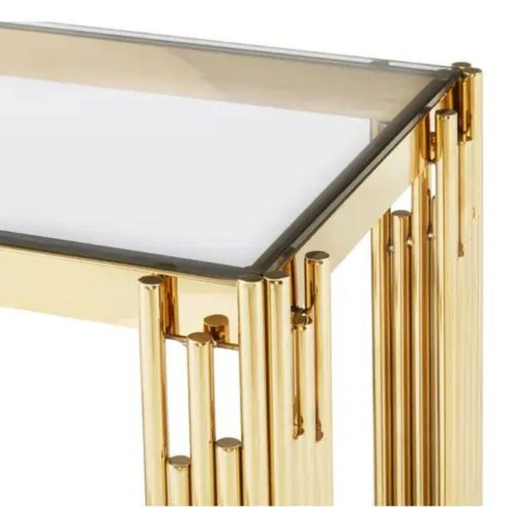 Product photograph of Olivia S Allure Console Table Gold Linear Gold from Olivia's.