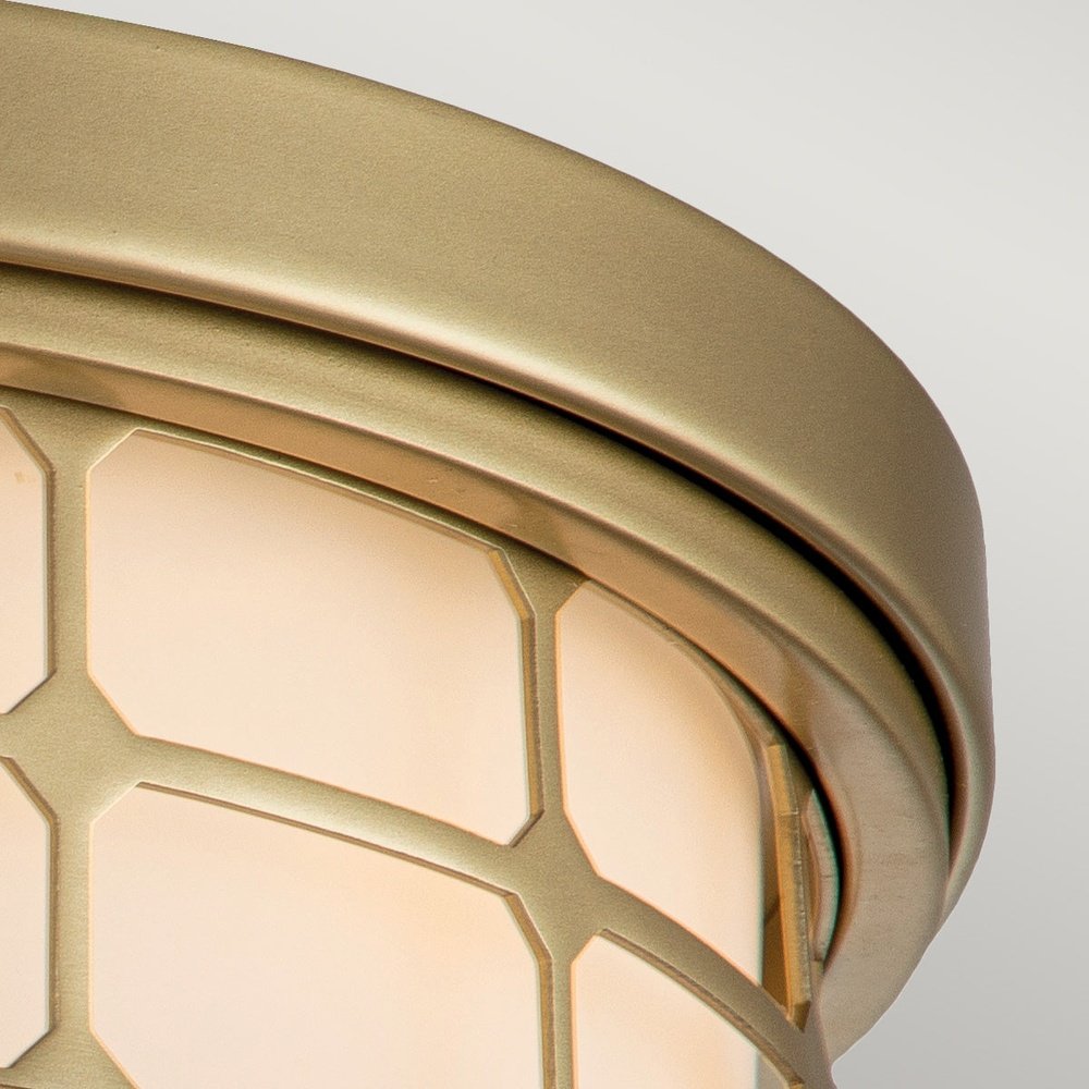 Product photograph of Quoizel Guardian 2 Light Flush Mount In Painted Brass from Olivia's.