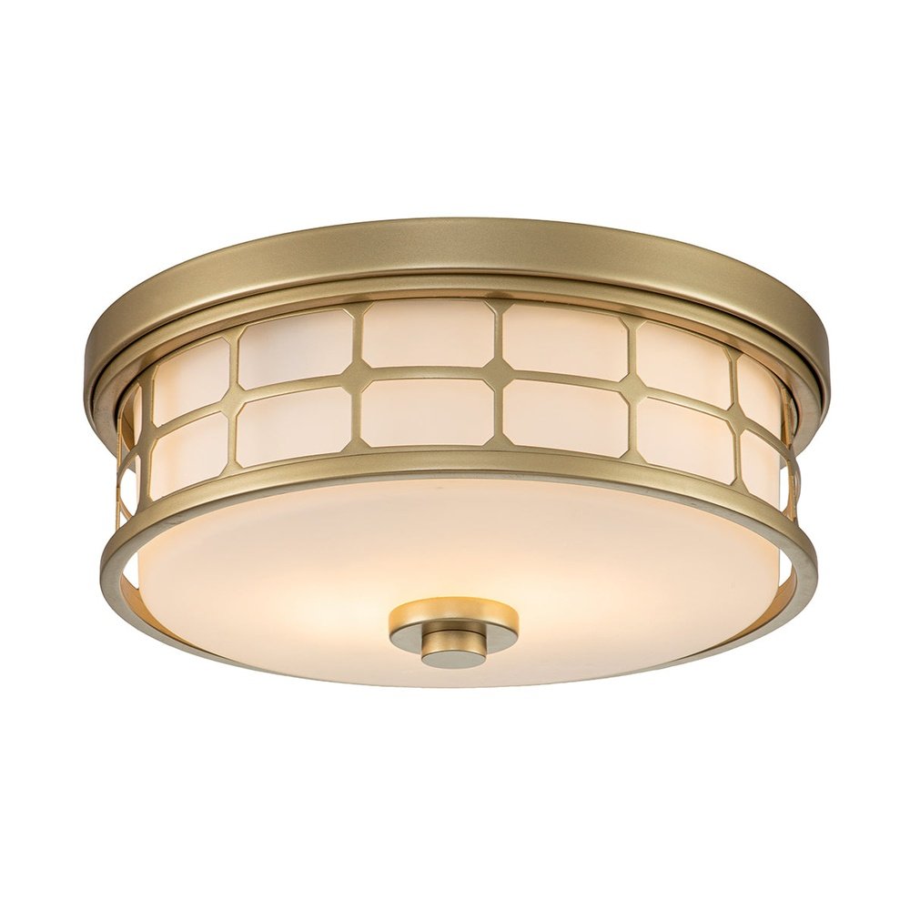Product photograph of Quoizel Guardian 2 Light Flush Mount In Painted Brass from Olivia's