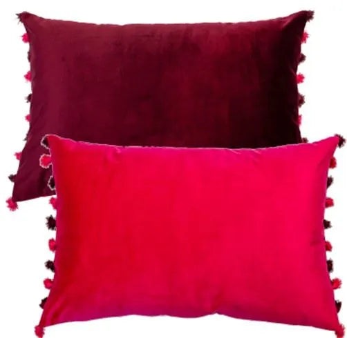 Product photograph of Malini Nappa Cushion In Fuschia Aubergine from Olivia's