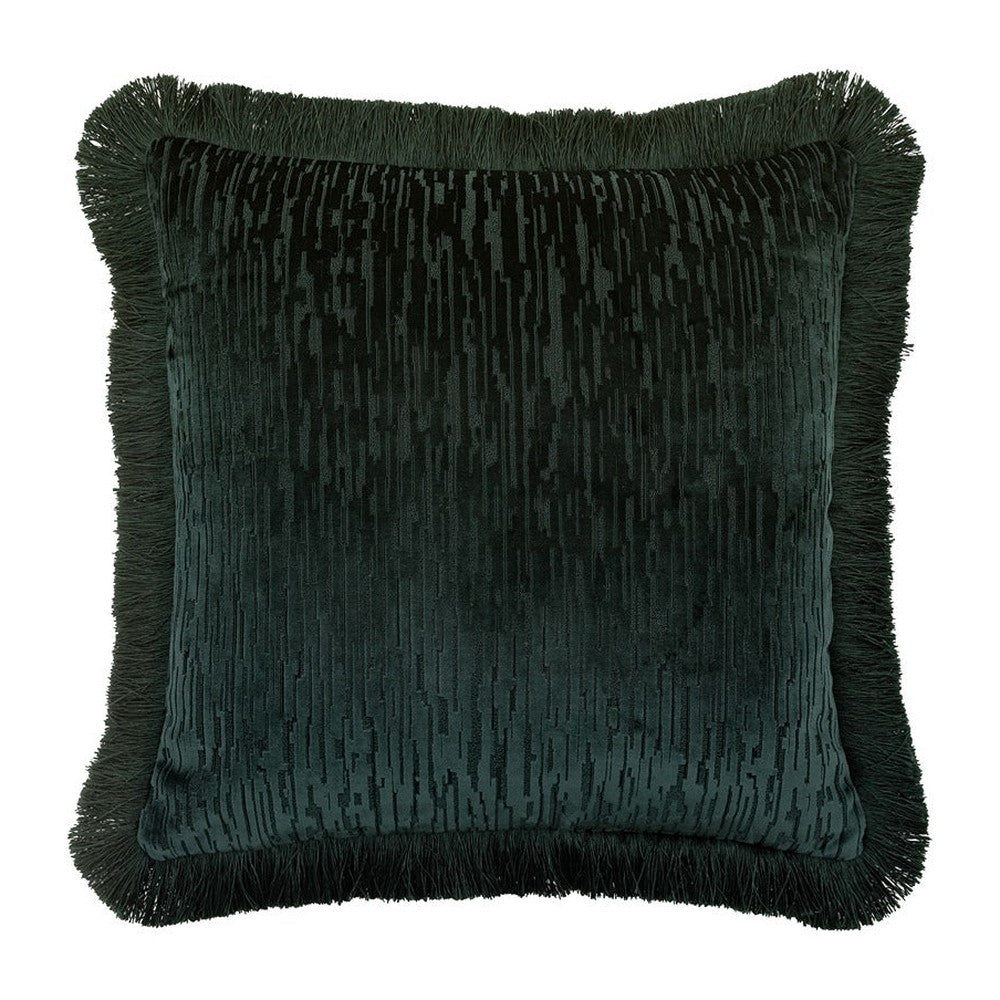 Product photograph of Cut Velvet Fringe Cushion 50cm - Teal from Olivia's