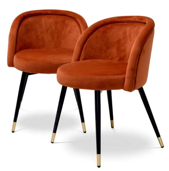 Eichholtz Set Of 2 Chlo Dining Chair In Savona Orange Velvet