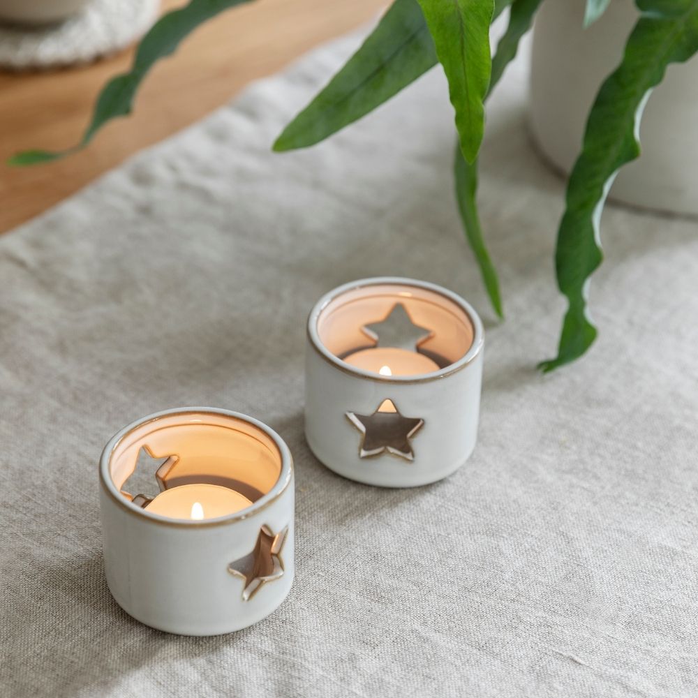 Product photograph of Garden Trading Ithaca Set Of 2 White Ceramic Tealight Holders from Olivia's.