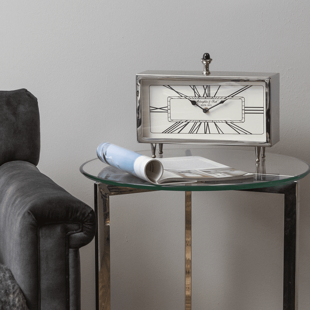 Product photograph of Libra Interiors Nebolo Rectangular Table Clock Nickel from Olivia's.