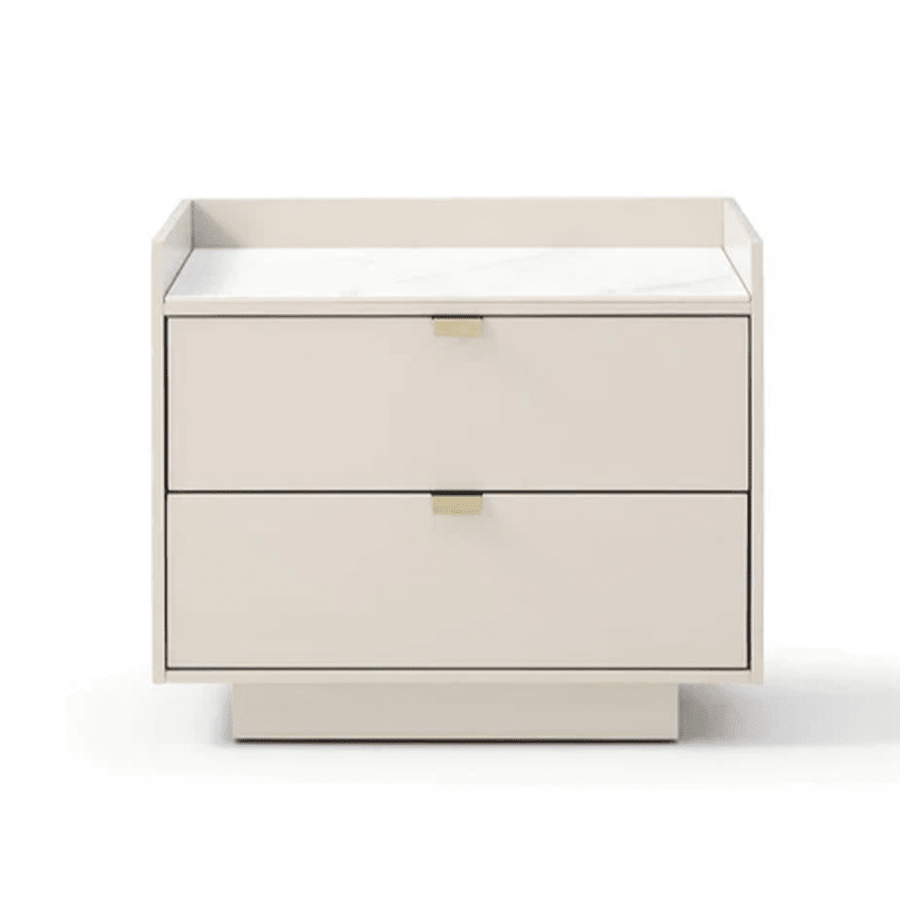 Product photograph of Tommy Franks Saviour Bedside Table In White Marble Beige from Olivia's