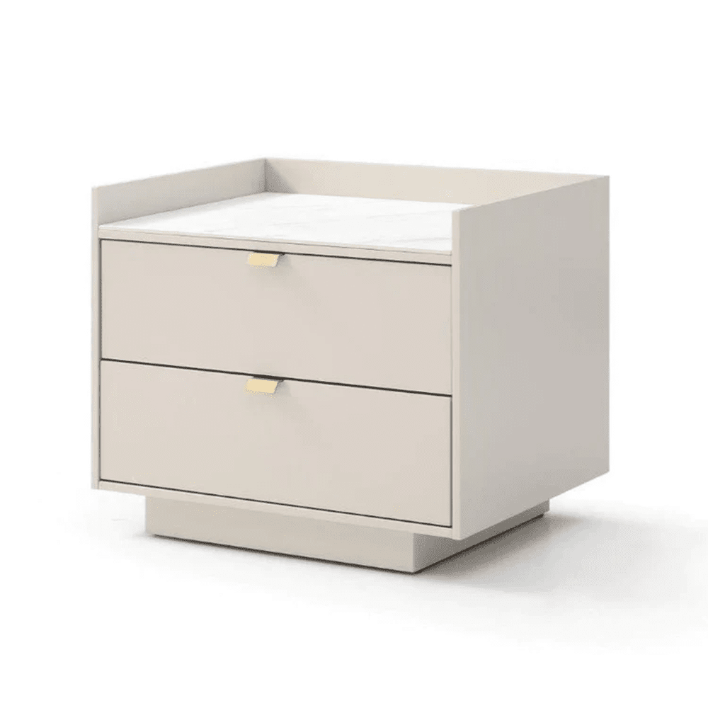 Product photograph of Tommy Franks Saviour Bedside Table In White Marble Beige from Olivia's.