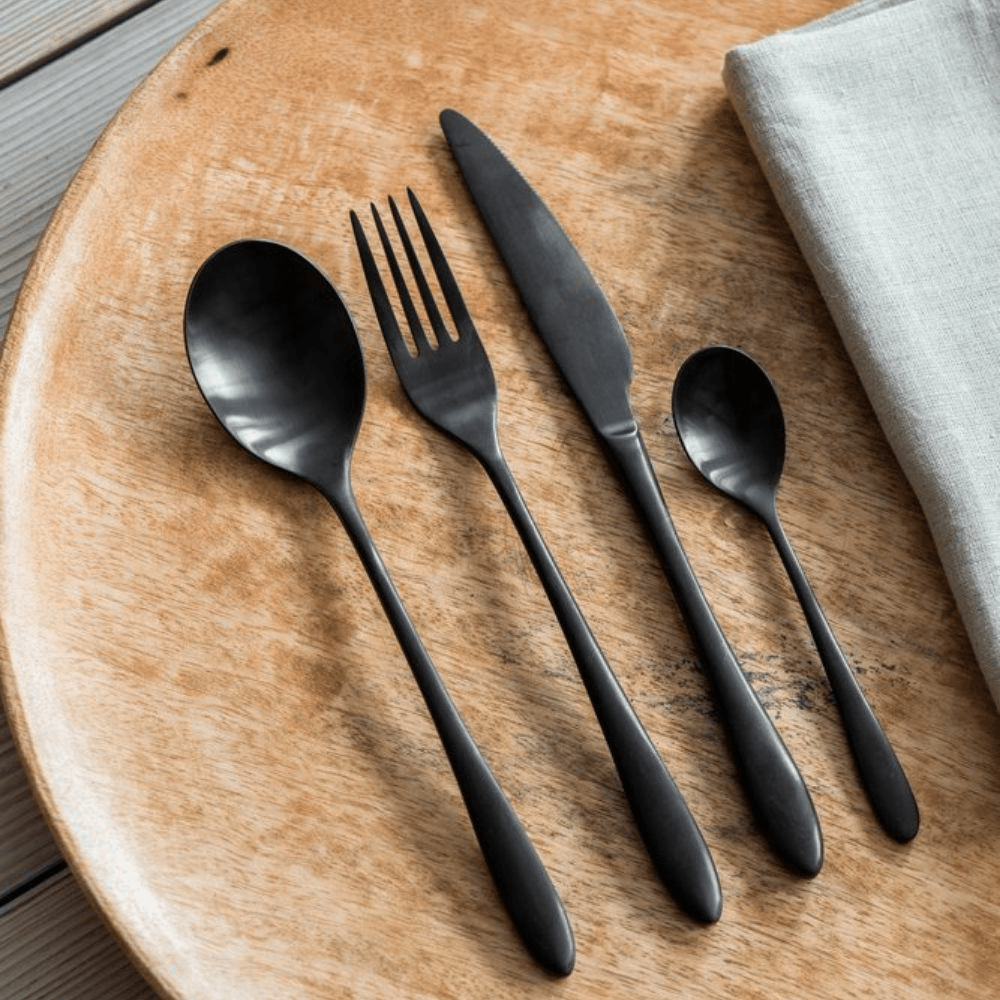 Product photograph of Garden Trading Black Stainless Steel 16 Piece Cutlery Set from Olivia's.