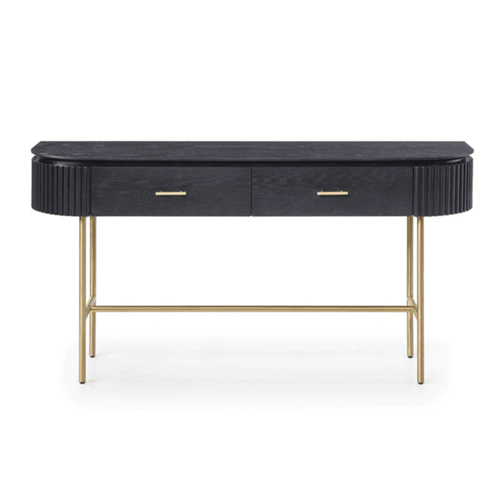 Product photograph of Tommy Franks Lantine Console Table In Black Oak Brass from Olivia's