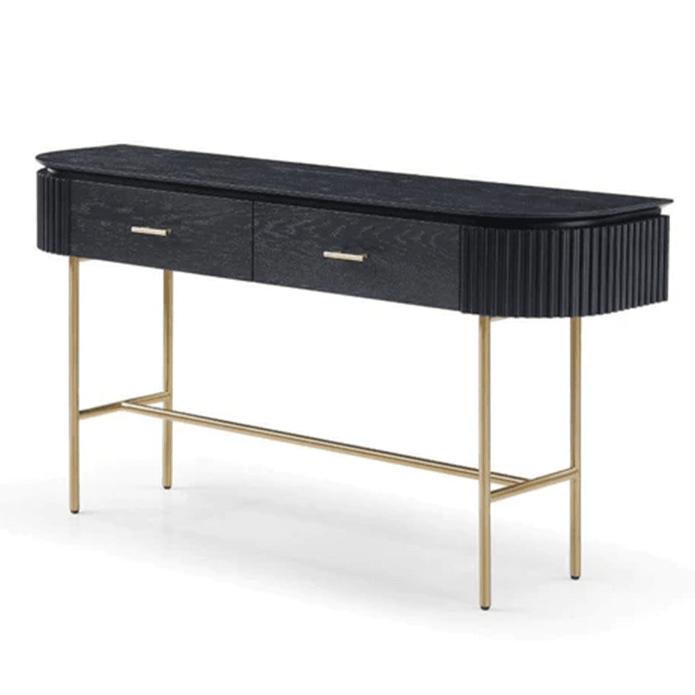 Product photograph of Tommy Franks Lantine Console Table In Black Oak Brass from Olivia's.