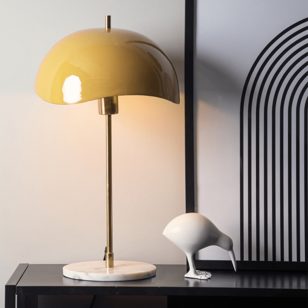 Product photograph of Leitmotiv Pair Of 2 Enamel Waved Dome Table Lamps In Honey Yellow from Olivia's.