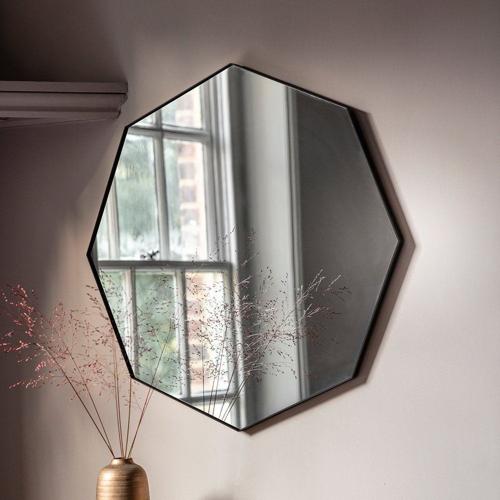 Product photograph of Gallery Interiors Bowie Octagon Mirror In Black from Olivia's.
