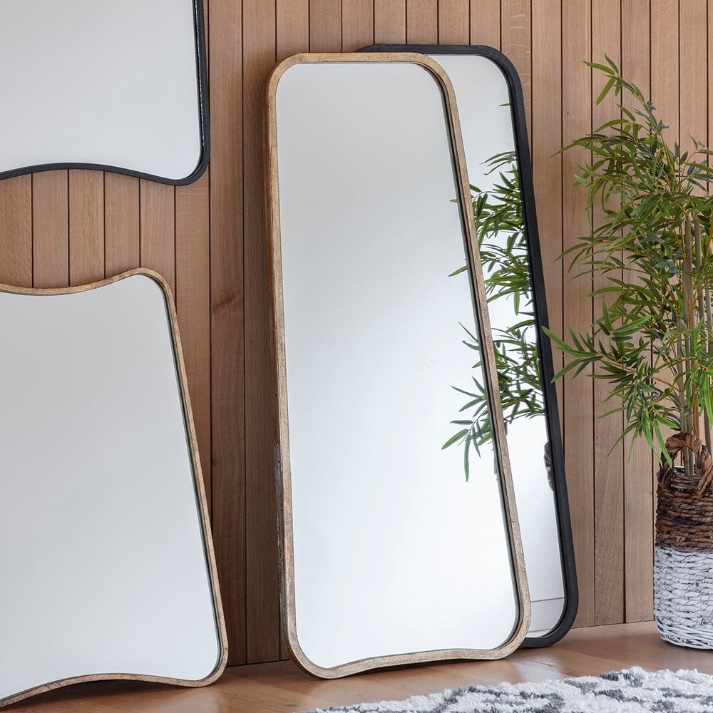 Product photograph of Gallery Interiors Kurva Leaner Mirror In Gold from Olivia's.