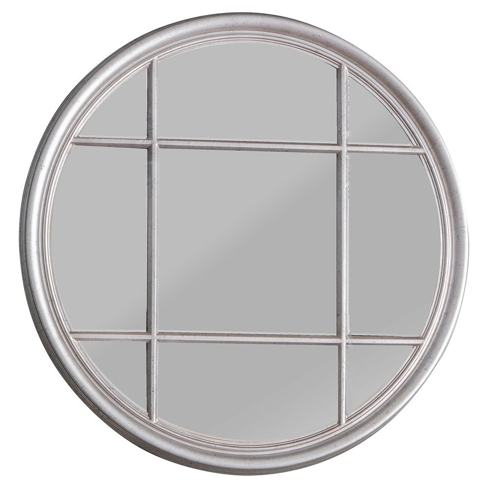 Product photograph of Gallery Interiors Eccleston Window Pane Round Mirror In Silver from Olivia's